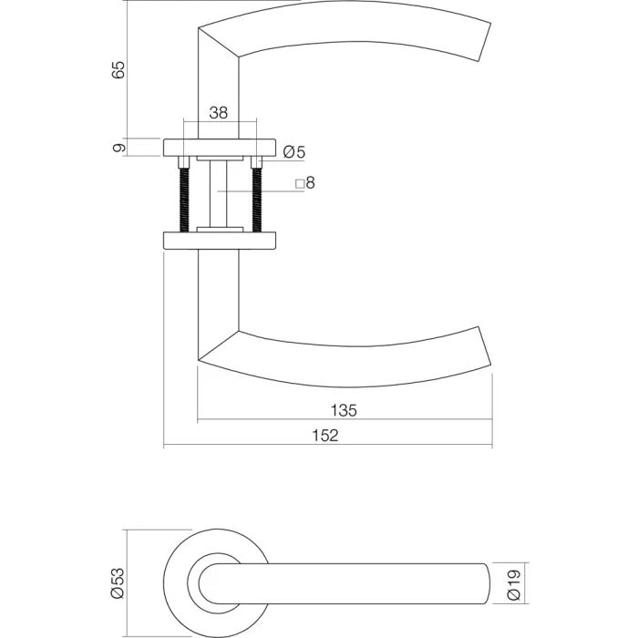 INTERSTEEL Deurkruk Half Rond/hoek 90° Basic Op Rond Geveerde Rozet ø53x9mm Rvs Geborsteld 2 INTERSTEEL Deurkruk Half Rond/hoek 90° Basic Op Rond Geveerde Rozet ø53x9mm Rvs Geborsteld - Afbeelding 2
