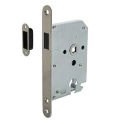 INTERSTEEL Woningbouw Magneet Cilinder Dag- En Nachtslot 55mm, Voorplaat Afgerond Rvs, 20x175, Doorn 50mm Incl.