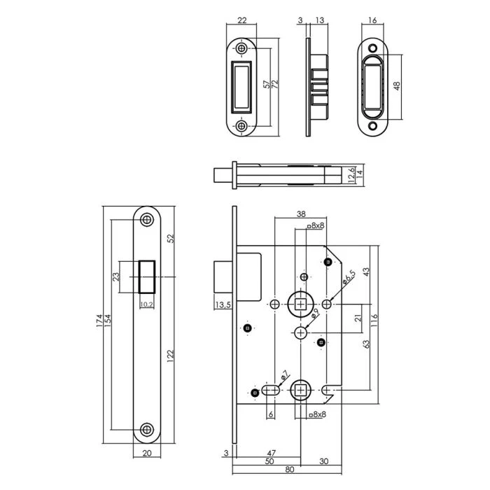 INTERSTEEL Woningbouw Magneet Badkamer/toilet Slot 63/8mm, Voorplaat Afgerond Rvs, 20x175, Doorn 50mm Incl. Slu 2 INTERSTEEL Woningbouw Magneet Badkamer/toilet Slot 63/8mm, Voorplaat Afgerond Rvs, 20x175, Doorn 50mm Incl. Slu - Afbeelding 2