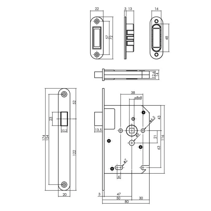 INTERSTEEL Woningbouw Magneet Slot, Voorplaat Afgerond Zwart, 20x175, Doorn 50mm Incl. Sluitplaat/kom 2 INTERSTEEL Woningbouw Magneet Slot, Voorplaat Afgerond Zwart, 20x175, Doorn 50mm Incl. Sluitplaat/kom - Afbeelding 2