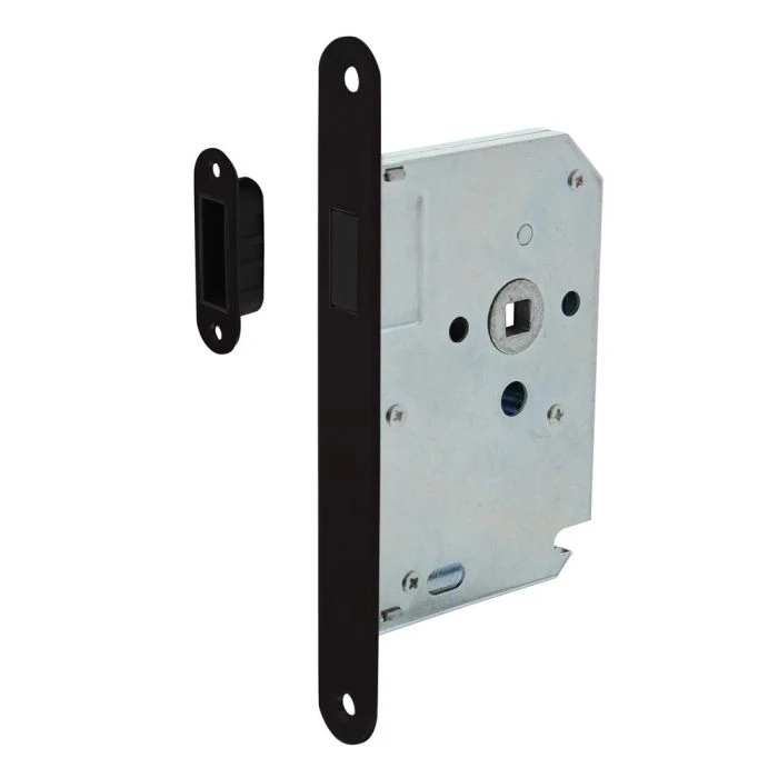 INTERSTEEL Woningbouw Magneet Slot, Voorplaat Afgerond Zwart, 20x175, Doorn 50mm Incl. Sluitplaat/kom 1 INTERSTEEL Woningbouw Magneet Slot, Voorplaat Afgerond Zwart, 20x175, Doorn 50mm Incl. Sluitplaat/kom