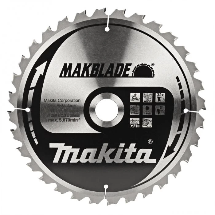 Makita B-08931 Zaagb Hout 260x30x2,3 32T 5g 1 Makita B-08931 Zaagb Hout 260x30x2,3 32T 5g