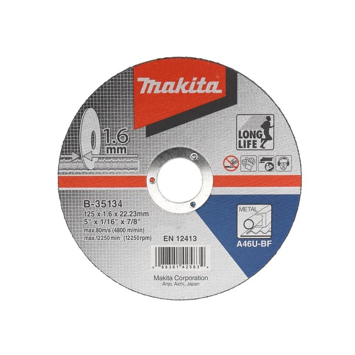Makita B-35134 Doorslijpschijf 125x22,23x1,6mm Staal 2 Makita B-35134 Doorslijpschijf 125x22,23x1,6mm Staal - Afbeelding 2