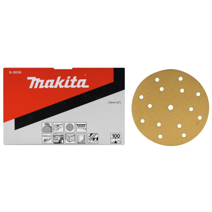 Makita B-39300 Schuurschijf 150mm K40 Yellow Velcro 1 Makita B-39300 Schuurschijf 150mm K40 Yellow Velcro